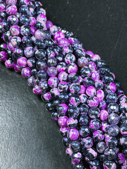 Mystic Natural Tibetan Agate Gemstone Bead Faceted 8mm 10mm Round Beads, Beautiful Mystic Black Pink Agate Stone Beads, Full Strand 15.5"