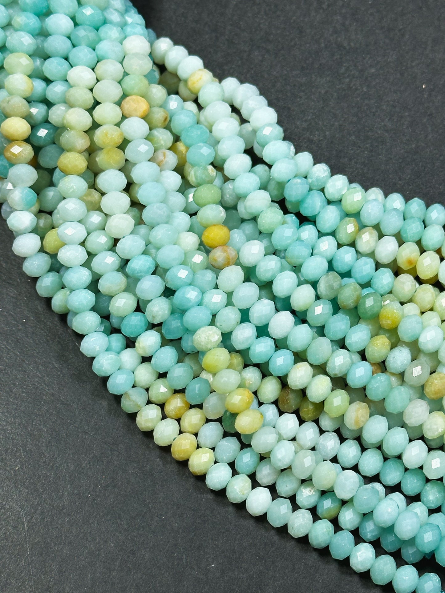 Natural Flower Amazonite Gemstone Bead Faceted 6x4mm Rondelle Shape, Beautiful Natural Green Blue Color Flower Amazonite Bead 15.5" Strand