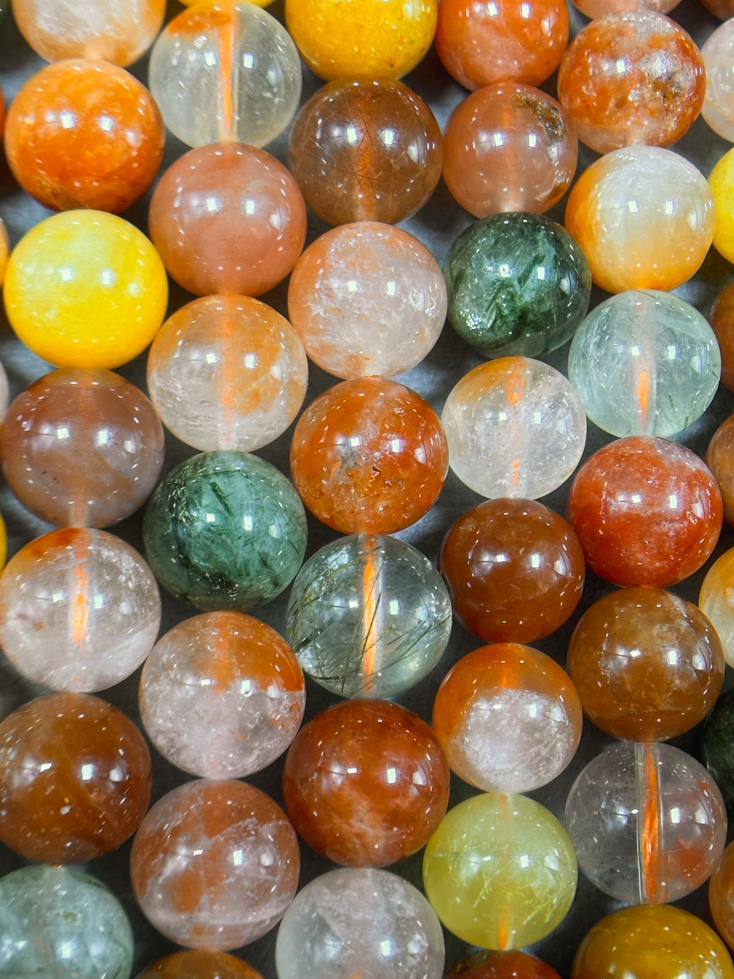 Natural Rutilated Quartz Gemstone Bead 4mm 6mm 8mm 10mm Round Beads, Gorgeous Multicolor Red Green Yellow Rutilated Quartz Bead, Excellent Quality 15.5"