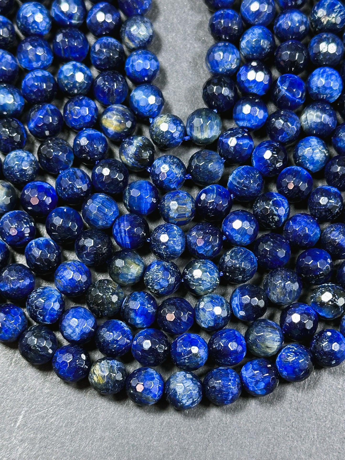Natural Blue Tiger Eye Gemstone Bead Faceted 8mm 10mm Round Beads, Beautiful Royal Blue Color Tiger Eye Gemstone, Great Quality 15.5" Strand