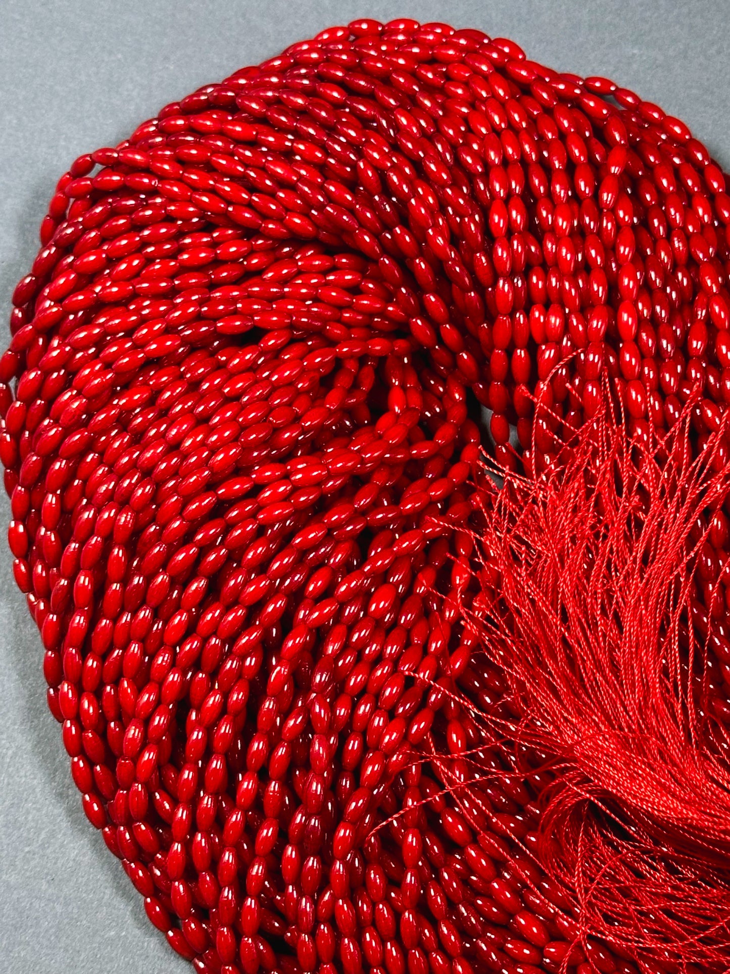 Natural Bamboo Coral Gemstone Bead 6x3mm Rice Shape Bead, Beautiful Natural Red Color Bamboo Coral Beads, Great Quality Full Strand 15.5"