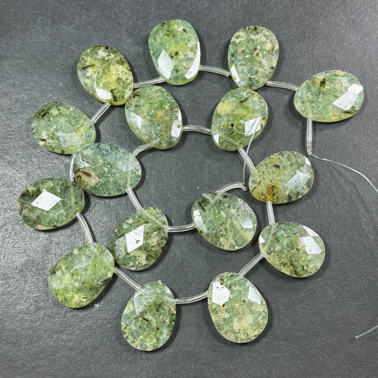 Natural Prehnite Gemstone Bead Faceted 26x19mm Teardrop Shape, Beautiful Natural Green Prehnite w/ Epidote Gemstone Beads, Full Strand 15.5"