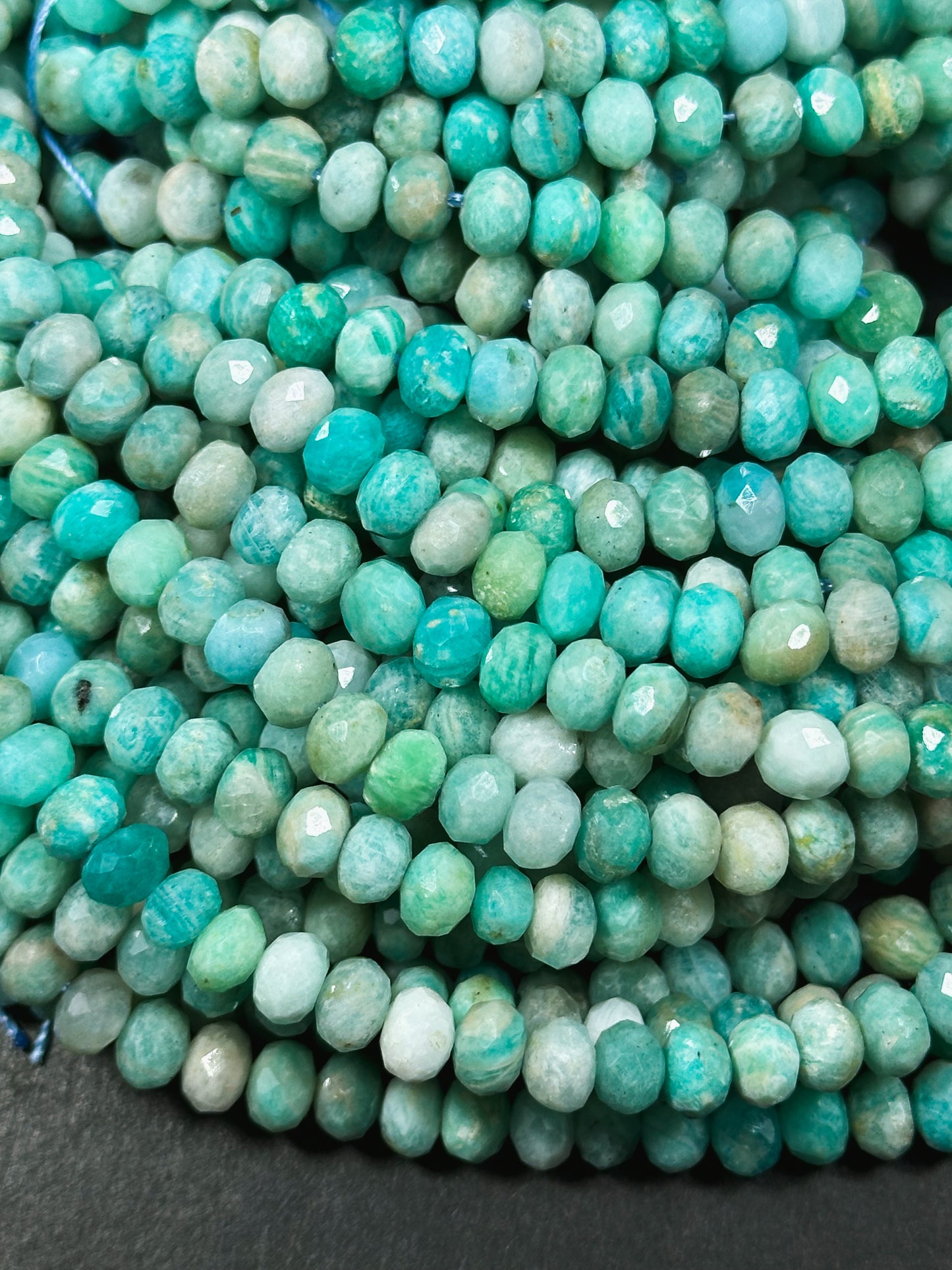 Natural Russian Amazonite Gemstone Bead Faceted 6x4mm Rondelle Shape, Beautiful Natural Green Blue Color Russian Amazonite Bead 15.5" Strand