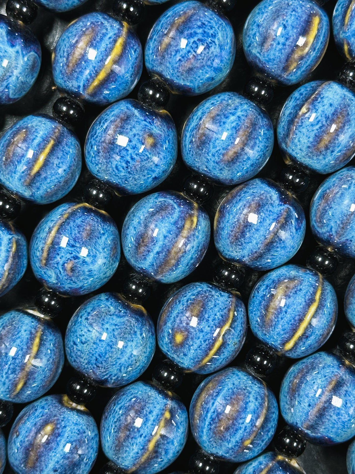 Beautiful Hand Painted Porcelain Beads, 16mm Unique Hand Painted Blue Porcelain Round Shape Beads, Gorgeous Blue Color Porcelain Bead 9"