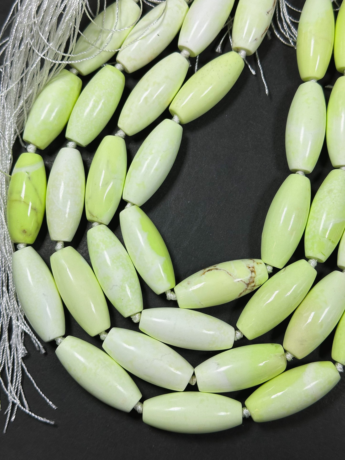 Natural Gaspeite Turquoise Gemstone Bead 39x16mm Barrel Shape Bead, Beautiful Lemon Green Color Gaspeite Turquoise Stone Bead 15.5" Strand