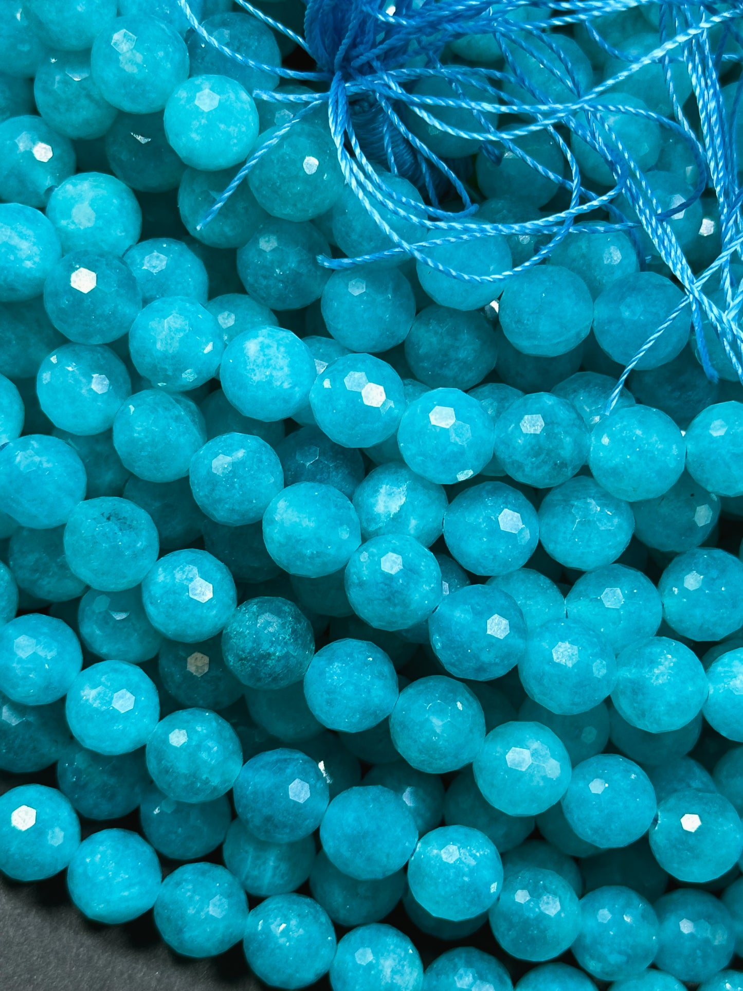 Natural Amazonite Quartz Gemstone Bead Faceted 6mm 8mm 10mm Round Beads, Beautiful Blue Color Amazonite Bead Great Quality Full Strand 15.5"