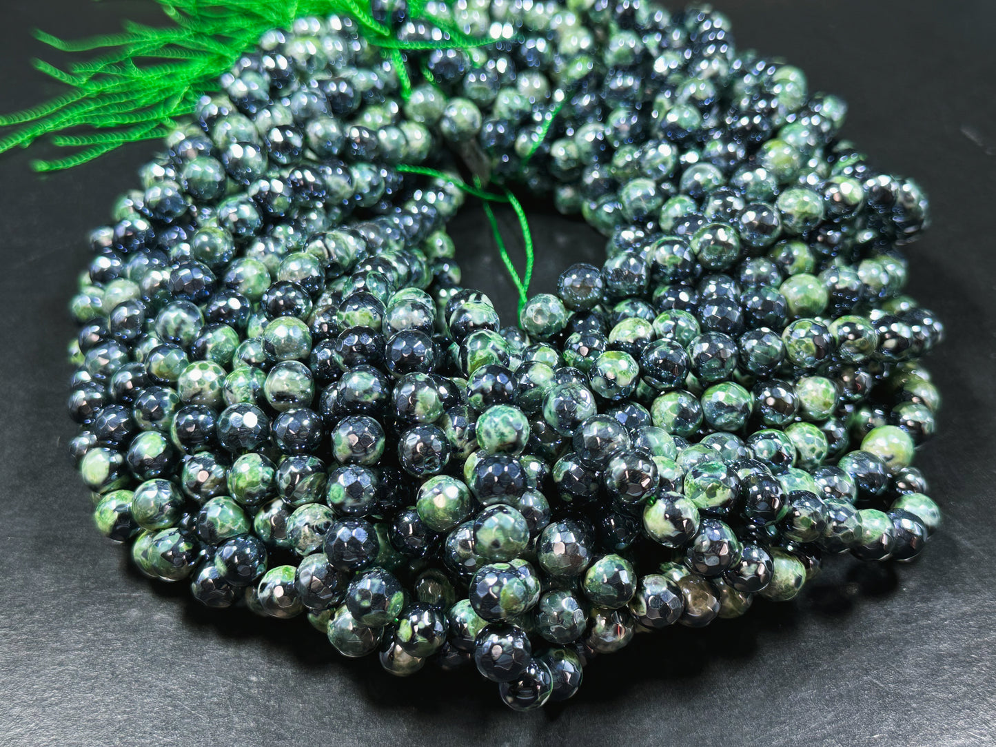 Mystic Natural Tibetan Agate Gemstone Bead Faceted 8mm 10mm Round Beads, Beautiful Mystic Green Black Agate Stone Beads, Full Strand 15.5"