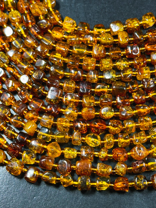 Natural Baltic Gold Stone Bead 6-8mm Freeform Cube Shape, Beautiful Dark Golden Orange Color Baltic Gold Beads, Great Quality 15.5" Strand