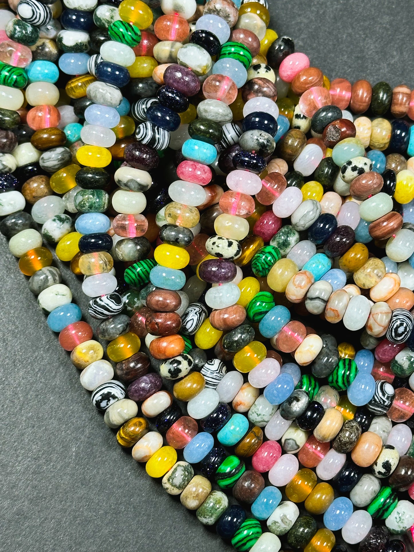 Natural Mixed Gemstone Beads 8x5mm Rondelle Shape Beads, Gorgeous Multicolor Multi Mixed Gemstone Beads, Excellent Quality Full Strand 15.5"