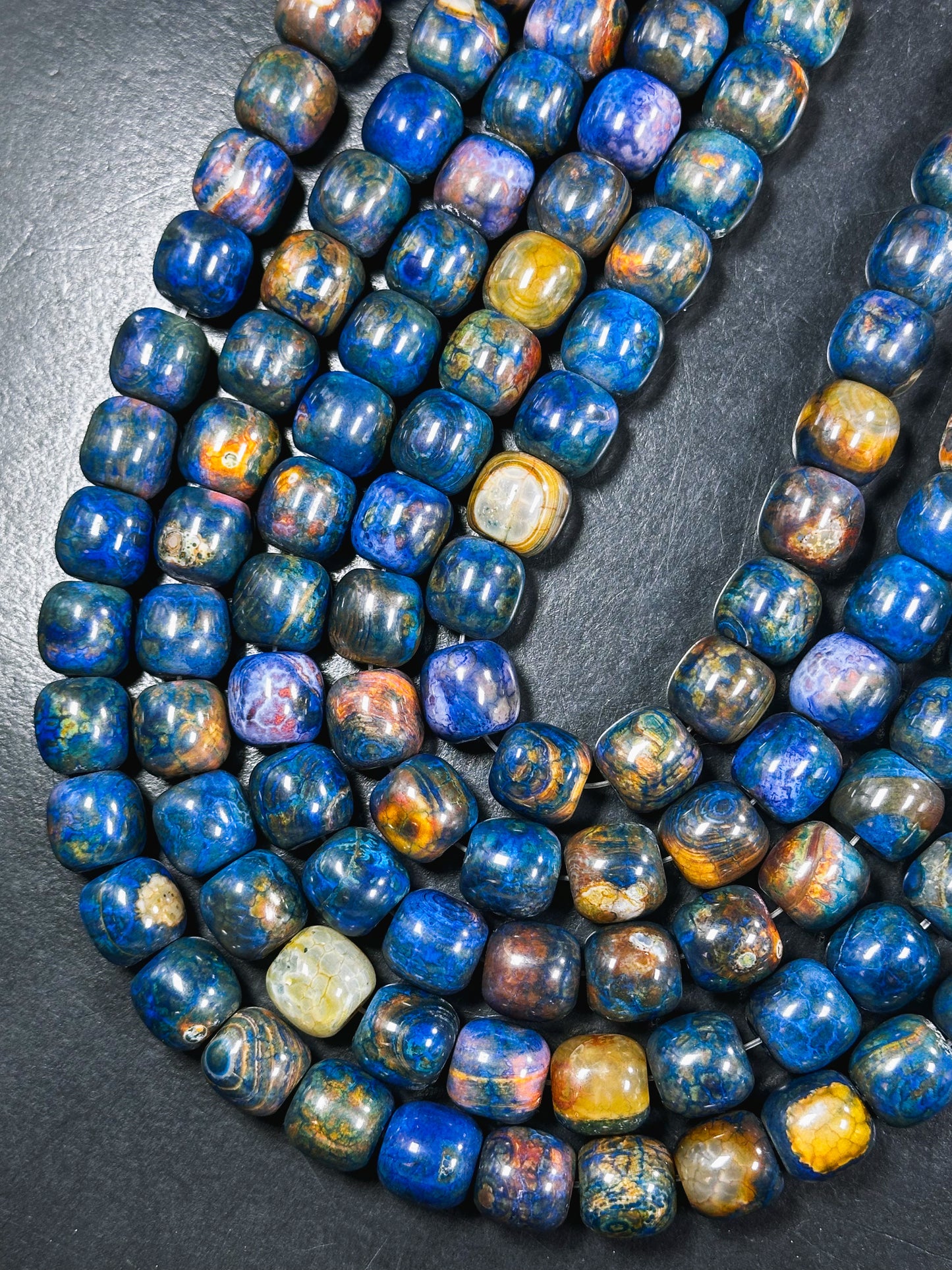Natural Tibetan Gemstone Bead 12x13mm Barrel Shape, Gorgeous Multicolor Blue Color Tibetan Gemstone Beads, Excellent Quality Full Strand 13"