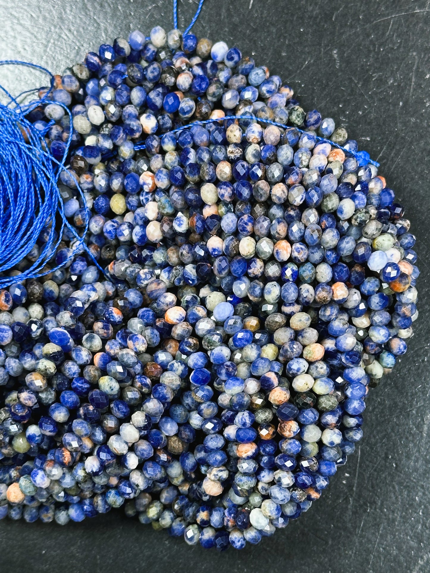 Natural Sunset Sodalite Gemstone Bead Faceted 5x4mm Rondelle Shape Bead, Beautiful Natural Royal Blue White Orange Color Sodalite Bead 15.5"