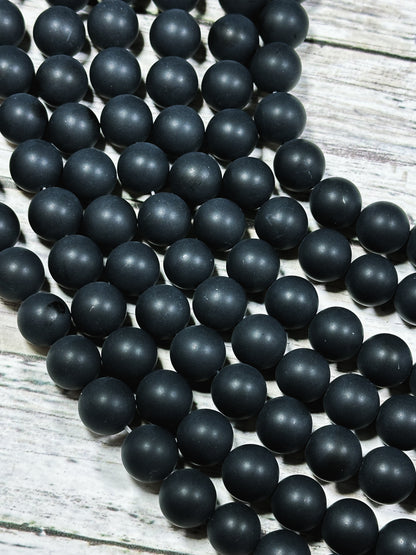 AAA Natural Matte Black Onyx Gemstone Bead 4mm 6mm 8mm 10mm 12mm Smooth Matte Round Beads, Full Strand 15.5"
