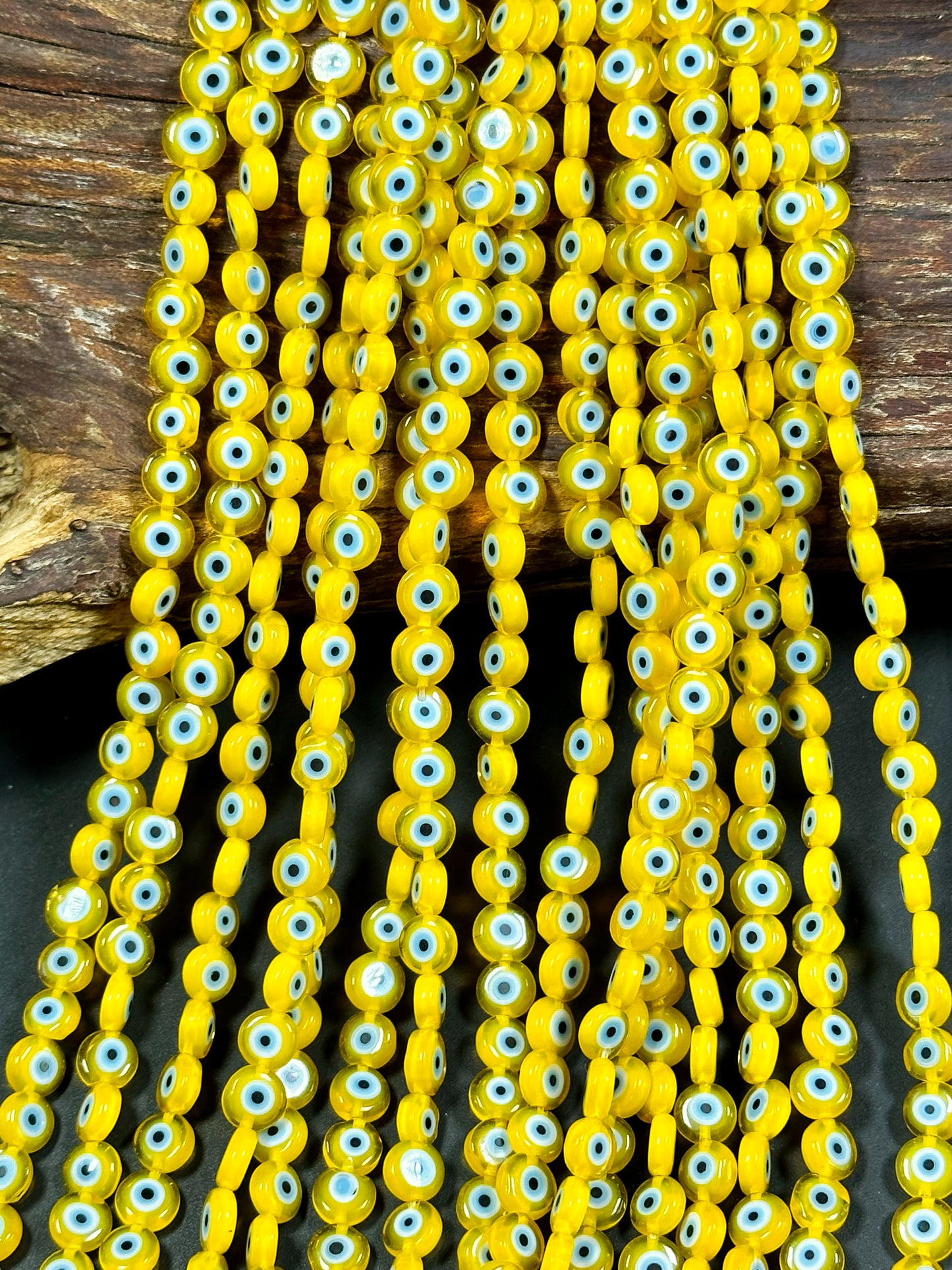 Beautiful Evil Eye Glass Bead 6mm Flat Coin Shape, Beautiful Yellow Color with BLUE Eyes Evil Eye Glass Beads, Religious Amulet Prayer Beads