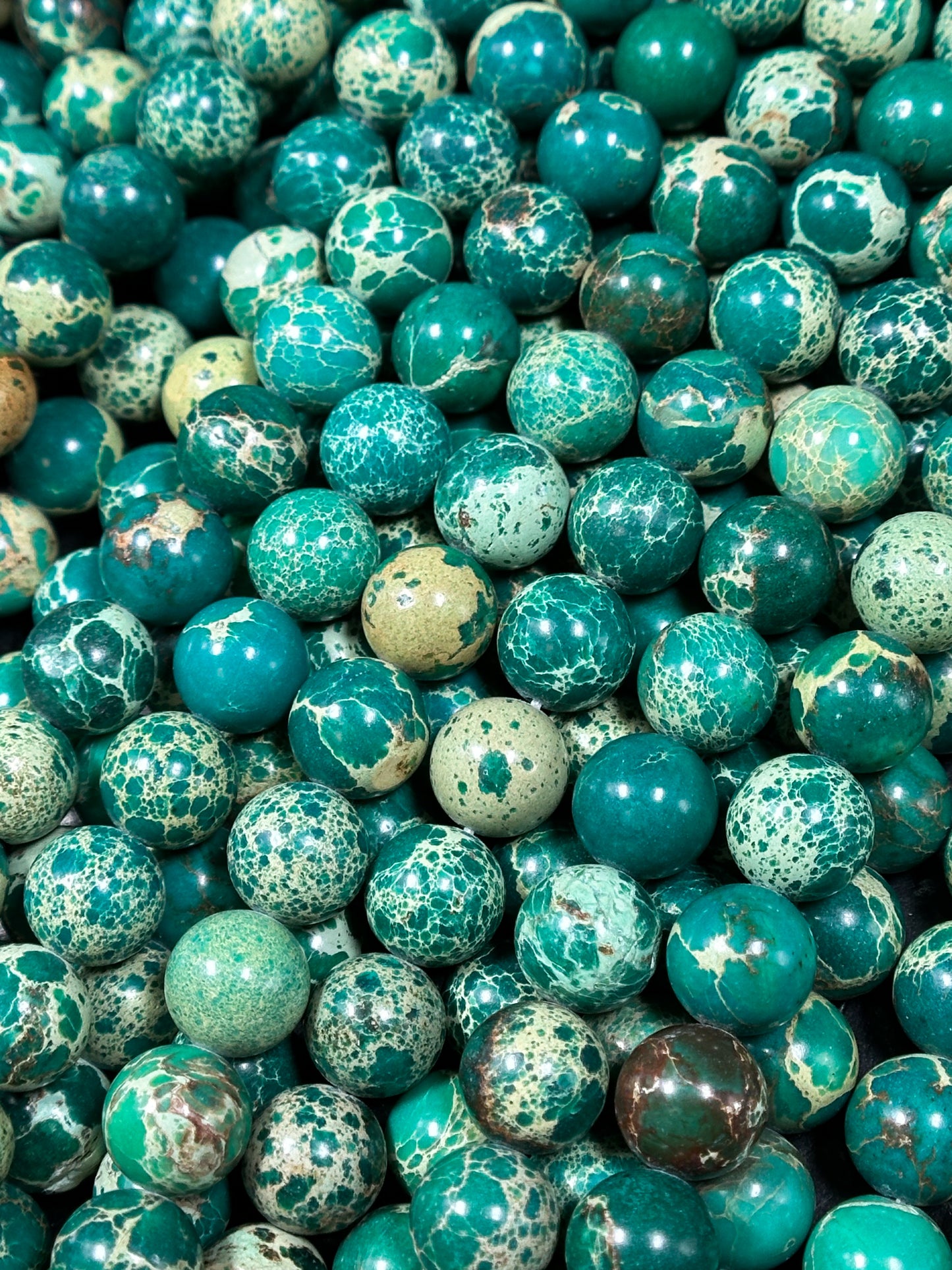 Natural Sea Sediment Jasper Gemstone Bead 6mm 8mm 10mm Round Beads, Beautiful Green Beige Color Imperial Jasper Beads Full Strand 15.5"