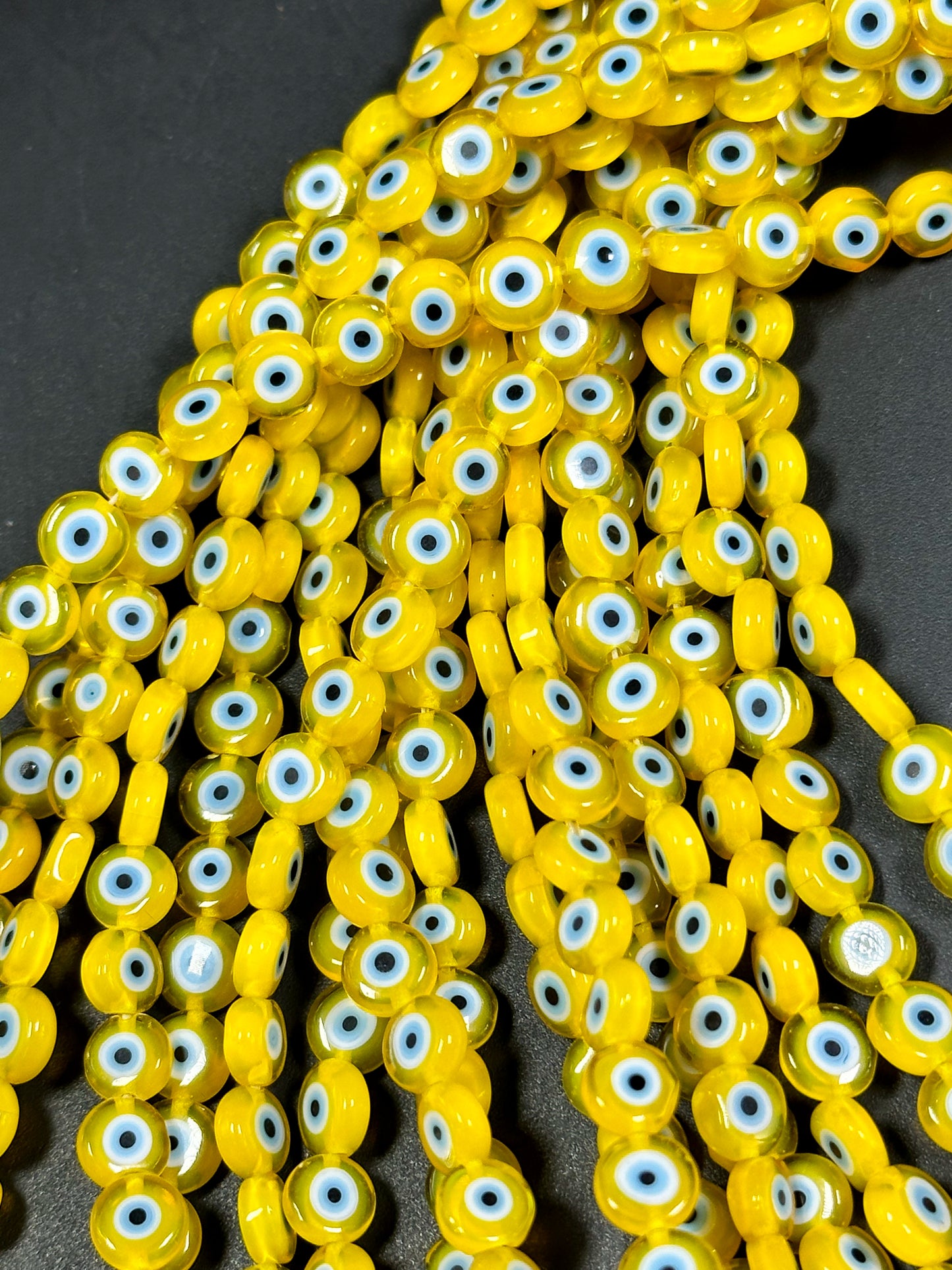 Beautiful Evil Eye Glass Bead 6mm Flat Coin Shape, Beautiful Yellow Color with BLUE Eyes Evil Eye Glass Beads, Religious Amulet Prayer Beads