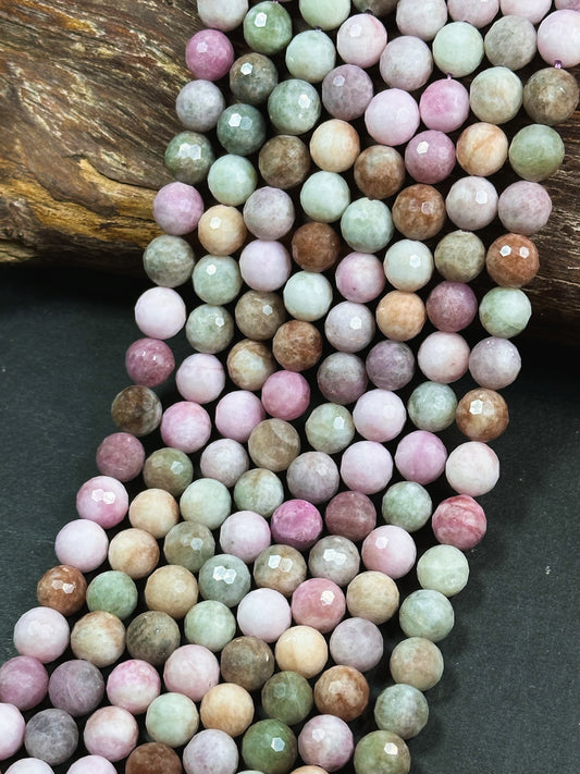 Natural Alashan Chalcedony Gemstone Bead Faceted 6mm 8mm 10mm Round Beads, Beautiful Multicolor Pink Green Brown Color Alxa Stone Bead 15.5"