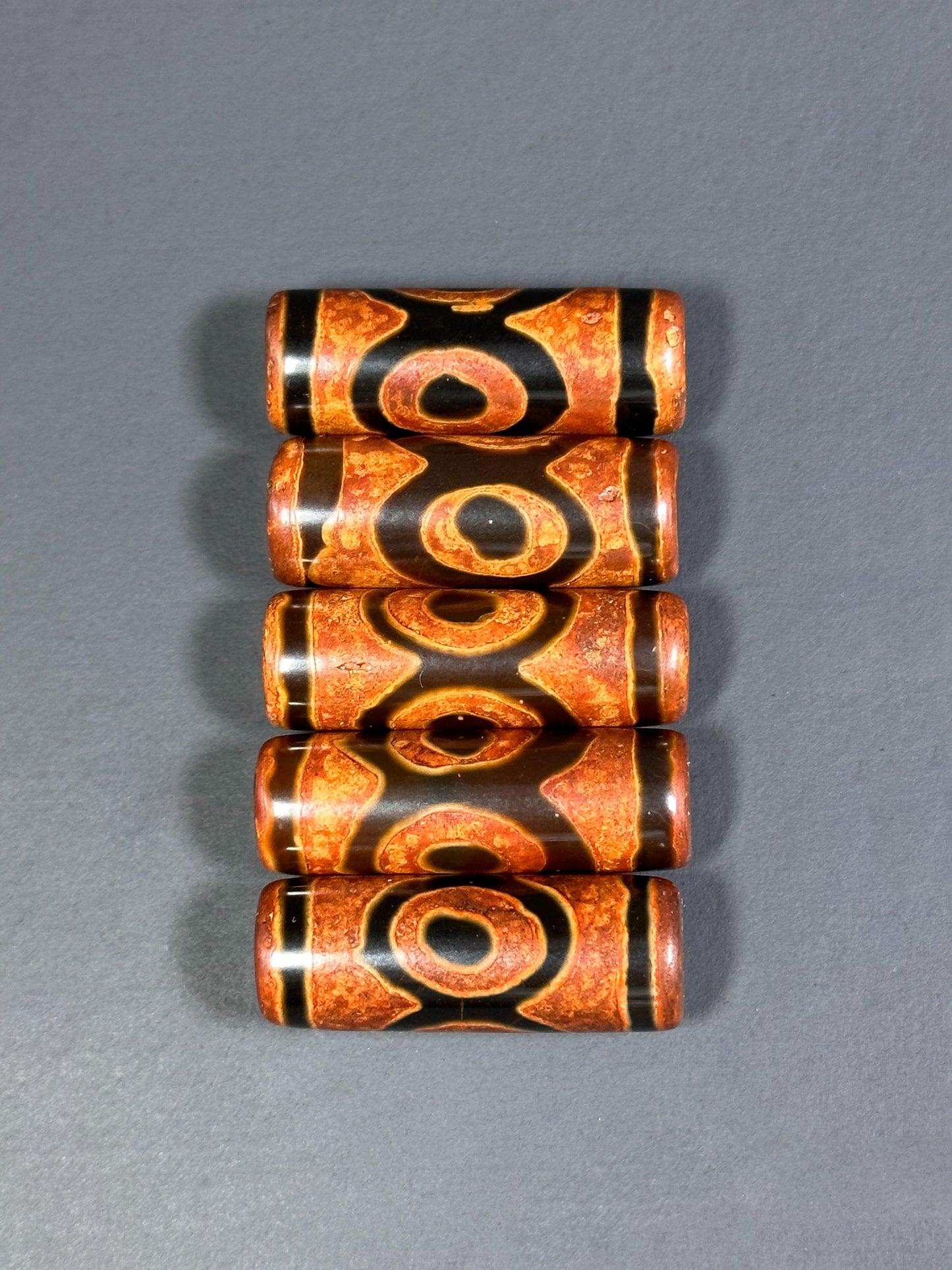 NATURAL Hand Painted Tibetan Agate Stone Bead 30x11mm Cylinder Tube Shape Bead, Beautiful Brown Black Color Hand Painted Tibetan LOOSE Beads