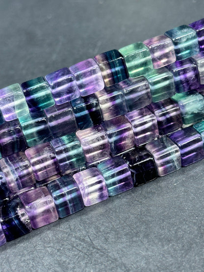 AAA NATURAL Fluorite Gemstone Bead 8mm Cube Shape Bead, Beautiful Natural Purple Green Color Fluorite Gemstone Loose Beads Full Strand 15.5"