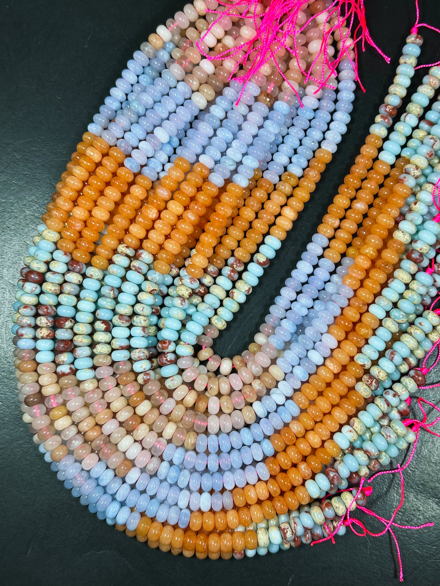 Natural Mixed Gemstone Beads 8x5mm Rondelle Shape, Beautiful Flower Agate Aquamarine Jade Imperial Jasper Gemstone Beads, Full Strand 15.5"