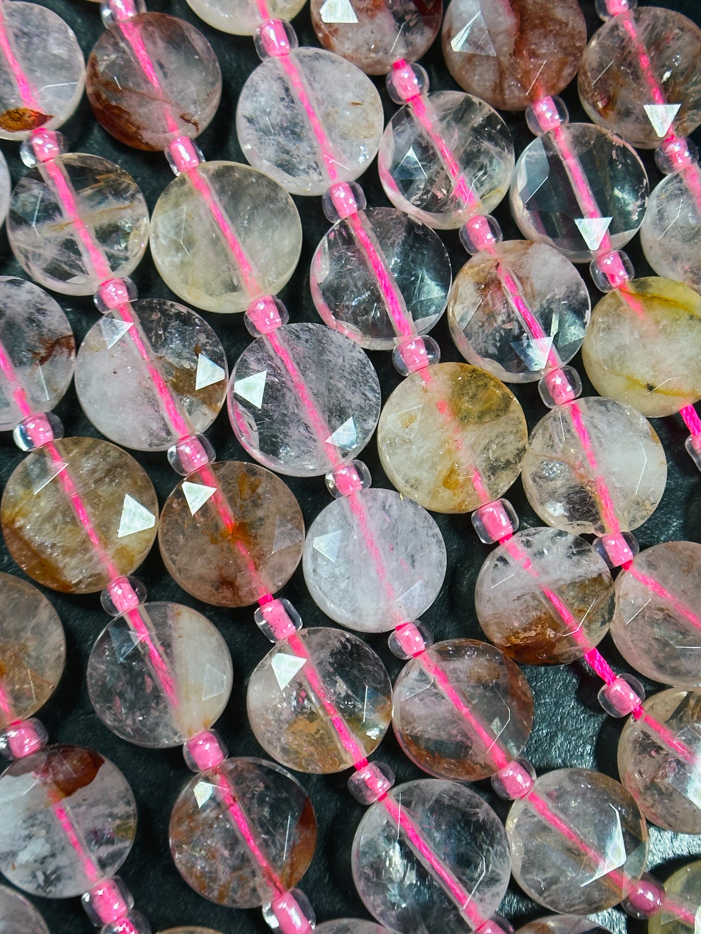 Natural Fire Cherry Quartz Gemstone Bead Faceted 9mm Coin Shape Bead, Beautiful Natural Clear Red Pink Cherry Quartz Bead, Full Strand 15.5