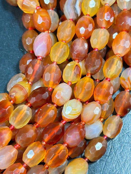 AAA NATURAL Botswana Agate Gemstone Bead Faceted 13x10 Barrel Shape, Gorgeous Red Orange Color Botswana Agate Gemstone Bead Full Strand 15.5