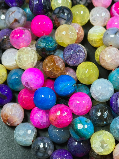 Natural Dragon Vein Agate Gemstone Bead Faceted 14mm Round Bead, Gorgeous Multicolor Dragon Vein Agate Bead, Great Quality Full Strand 15.5"