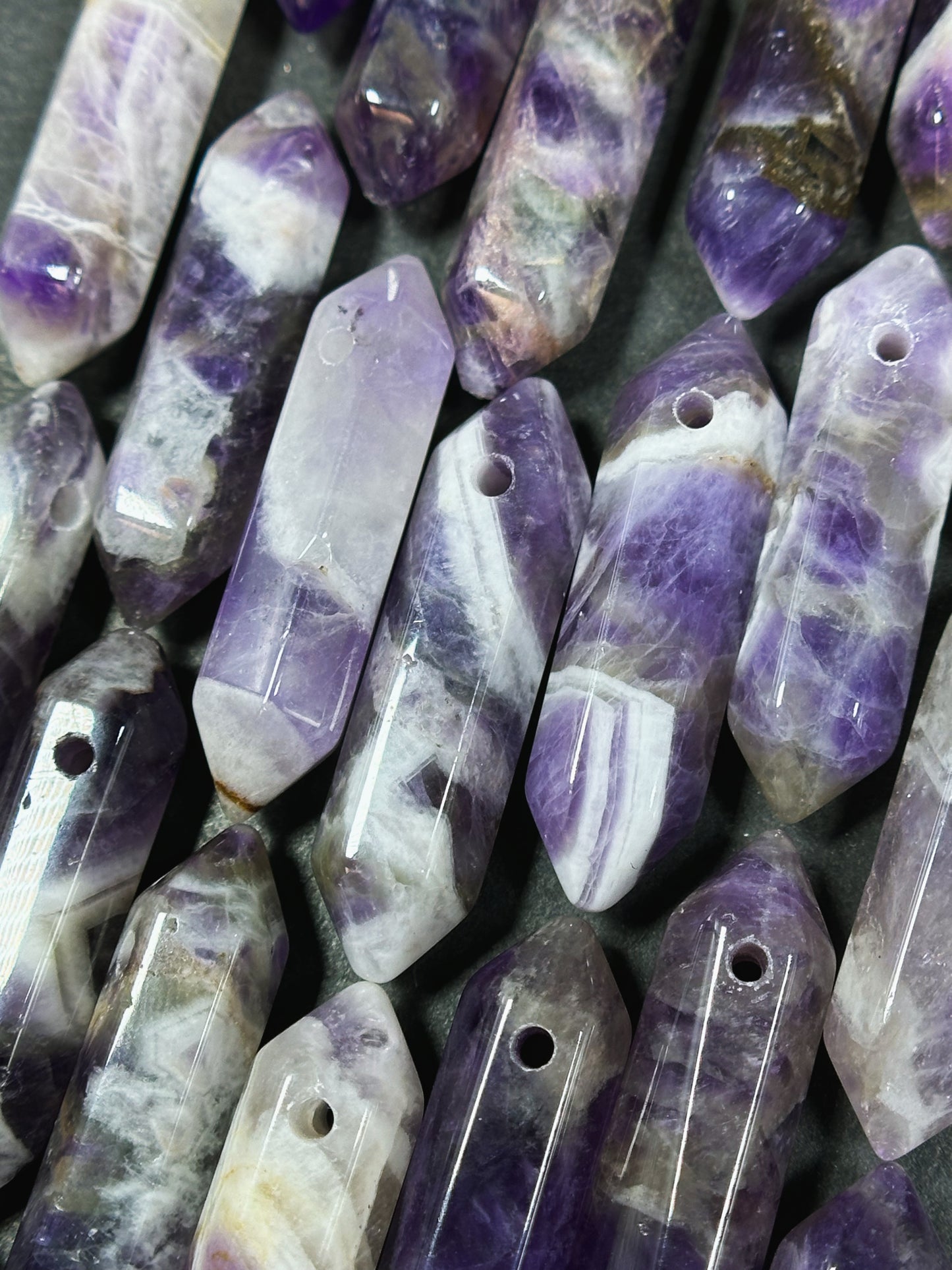 Natural Amethyst Gemstone Bead Faceted 33x8mm Double Point Shape Beautiful Natural Purple Banded Amethyst Gemstone Bead Focal Pendant Piece