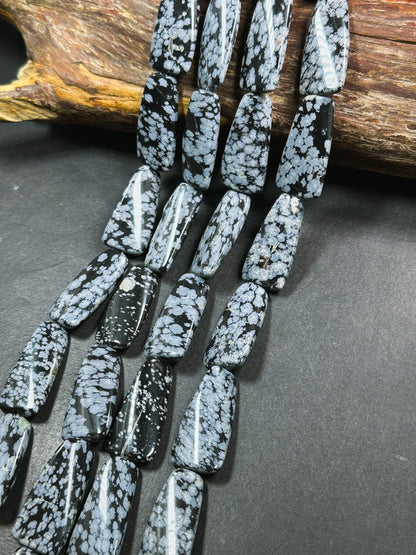 Natural Snowflake Obsidian Gemstone Bead 35x18mm Trapezoid Shape, Natural Black Gray Color Snowflake Obsidian Beads, Full Strand 15.5"