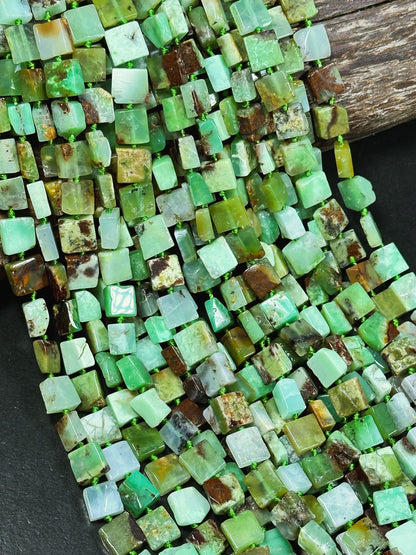 Natural Chrysoprase Gemstone Bead 9-10mm Square Shape, Beautiful Natural Green Brown Color Chrysoprase Bead, Great Quality Full Strand 15.5