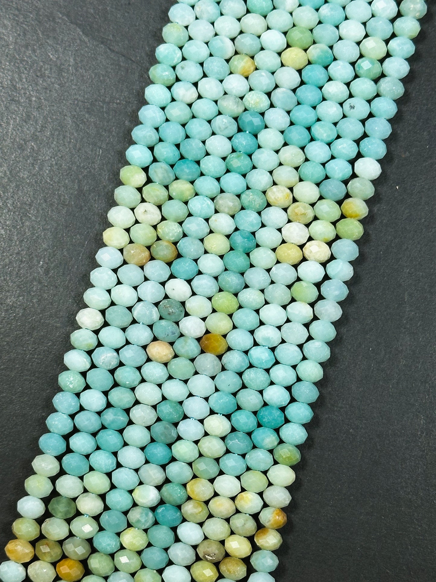 Natural Flower Amazonite Gemstone Bead Faceted 6x4mm Rondelle Shape, Beautiful Natural Green Blue Color Flower Amazonite Bead 15.5" Strand
