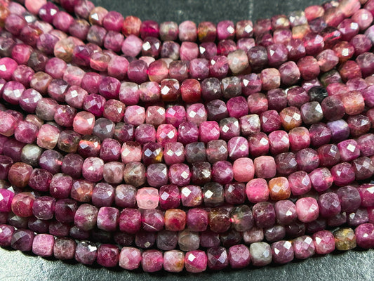 AAA Natural Red Ruby Gemstone Bead Faceted 4mm Cube Shape Bead, Beautiful Natural Red Ruby Stone Bead, Excellent Quality Full Strand 15.5"