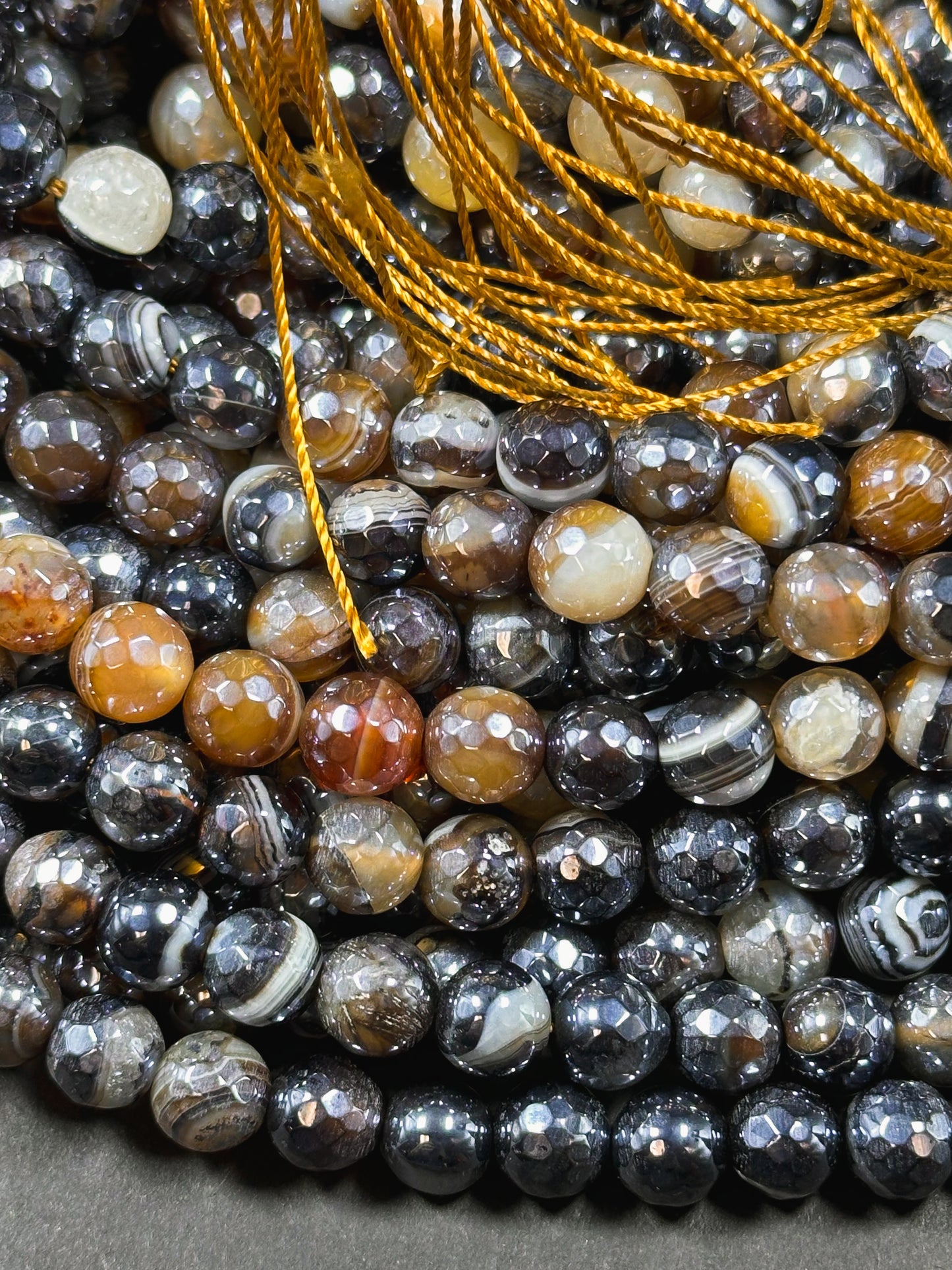 Mystic Natural Botswana Agate Gemstone Bead Faceted 8mm Round Beads, Beautiful Natural Brown Black Color Botswana Agate Stone Bead 15.5"