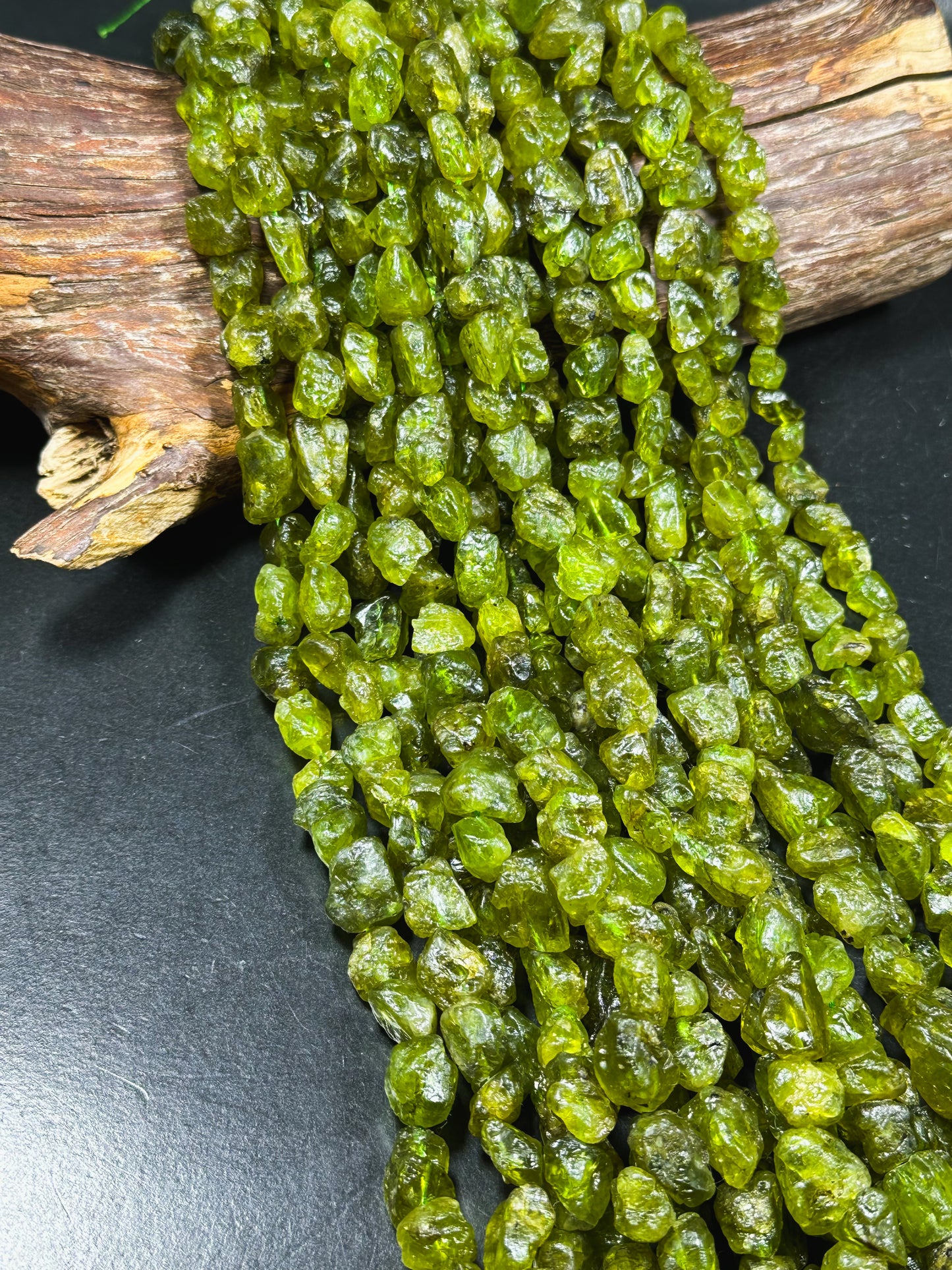 Natural Raw Green Peridot Gemstone Bead Freeform Nugget Shape Bead, Beautiful Natural Green Peridot Gemstone Beads Full Strand 15.5"