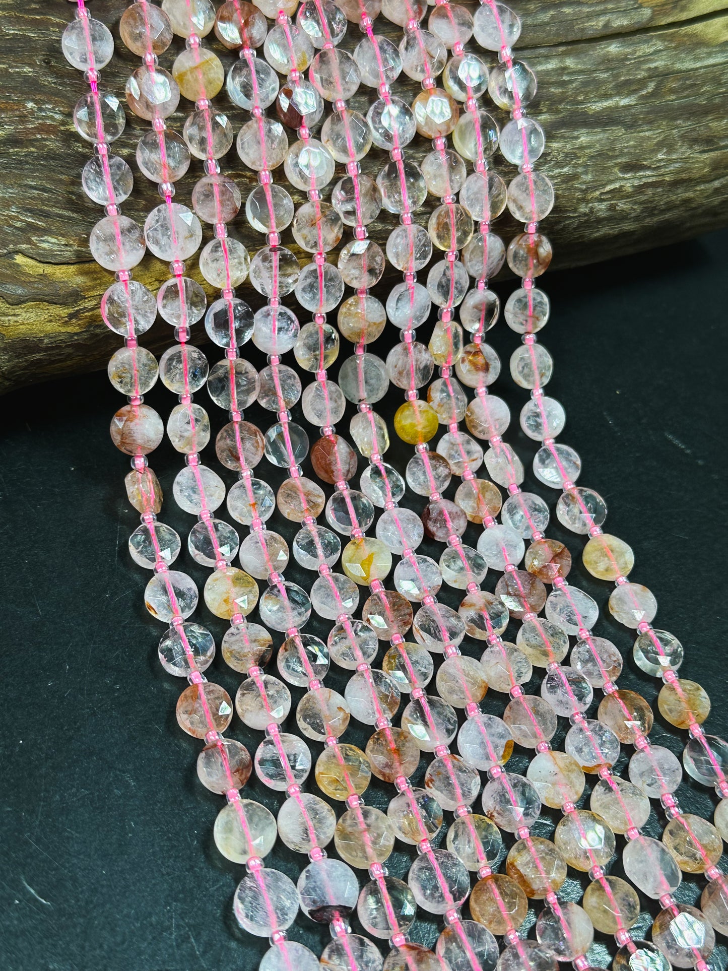 Natural Fire Cherry Quartz Gemstone Bead Faceted 9mm Coin Shape Bead, Beautiful Natural Clear Red Pink Cherry Quartz Bead, Full Strand 15.5