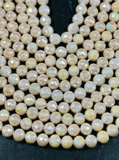 Beautiful Mystic Chinese Crystal Glass Bead Faceted 4mm 8mm Round Bead, Beautiful Iridescent Cream Beige Color Crystal Bead, Great Quality Glass