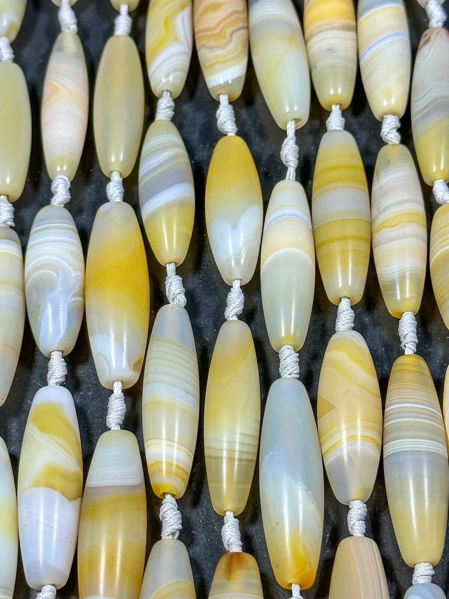 NATURAL Botswana Agate Gemstone Bead 38x12mm to 45x13mm Barrel Shape Beads, Beautiful White Yellow Color Botswana Beads Full Strand 15.5"
