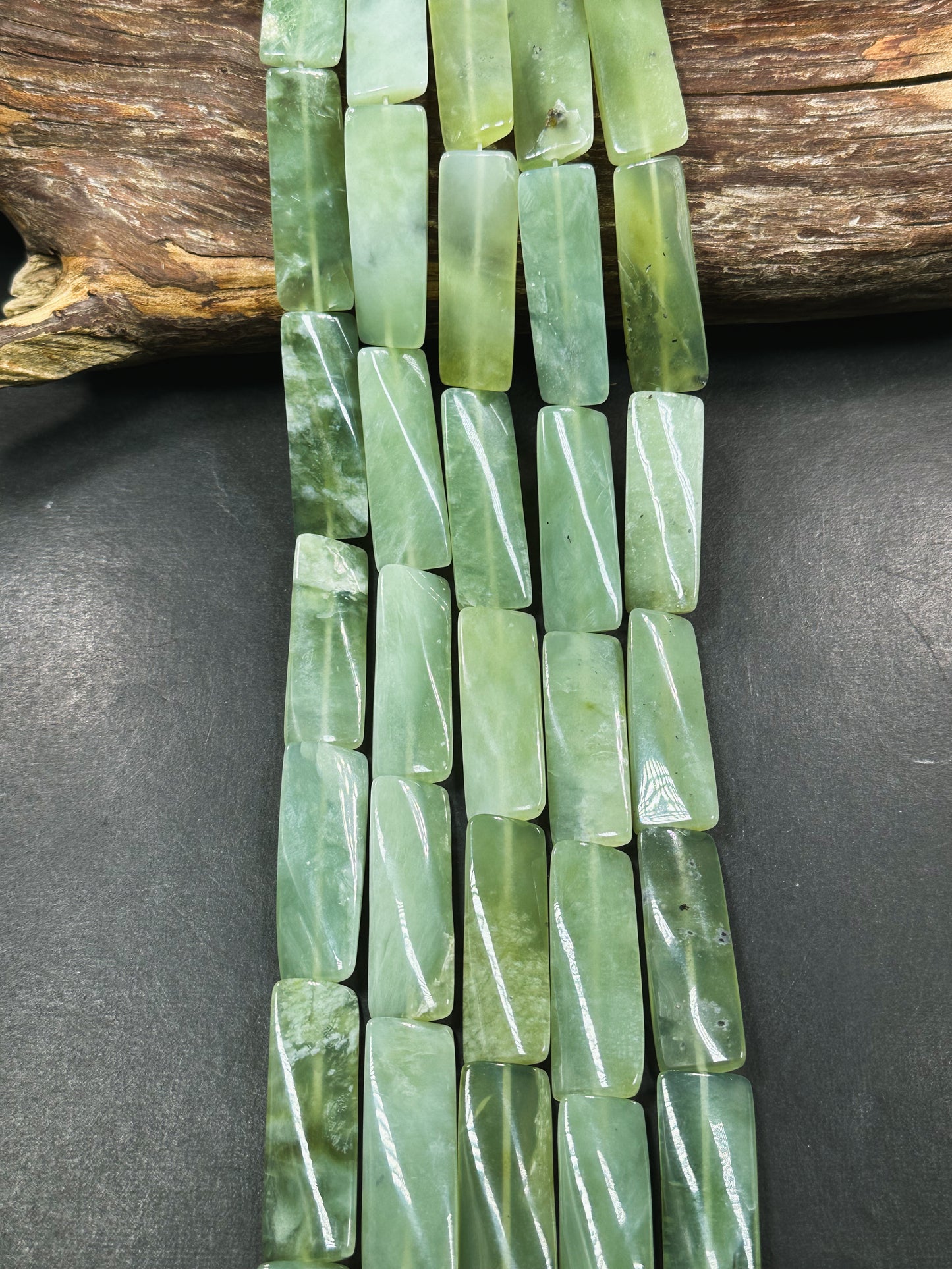 Natural Burma Jade Gemstone Bead 40x10mm Rectangle Shape Bead, Beautiful Natural Green Color Burmese Jade Gemstone Bead, Full Strand 15.5"