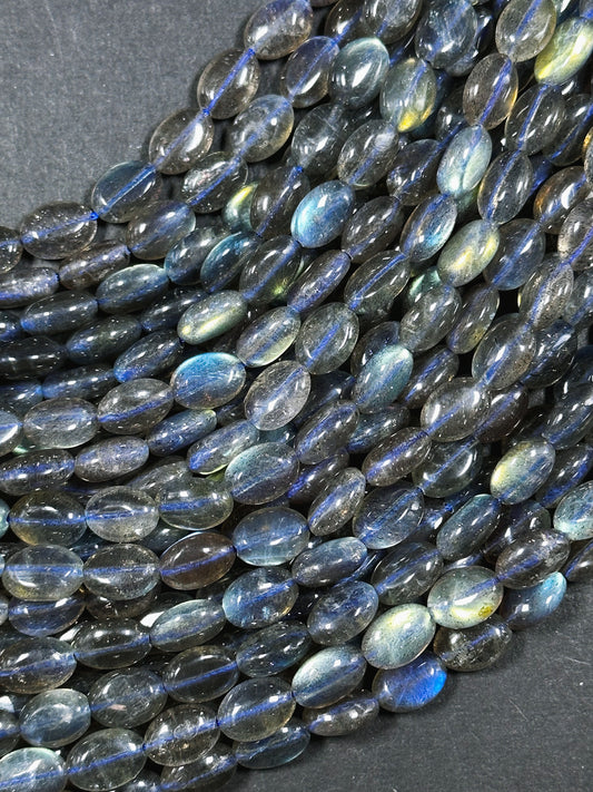 AAA Labradorite Gemstone Bead 11x8mm Oval Shape, Beautiful Natural Gray Color Rainbow Blue Flash Labradorite Excellent Quality Beads 15.5"