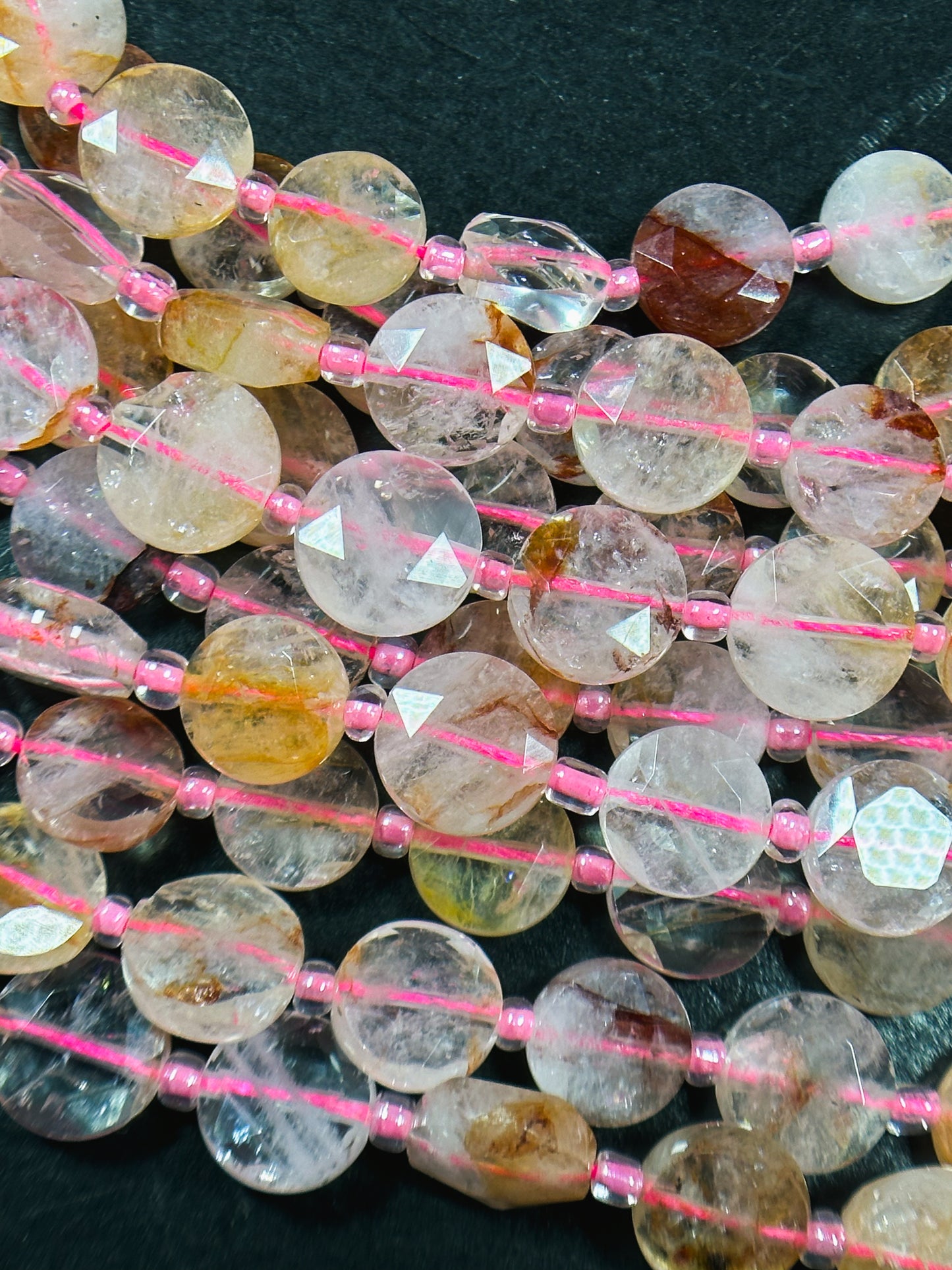 Natural Fire Cherry Quartz Gemstone Bead Faceted 9mm Coin Shape Bead, Beautiful Natural Clear Red Pink Cherry Quartz Bead, Full Strand 15.5