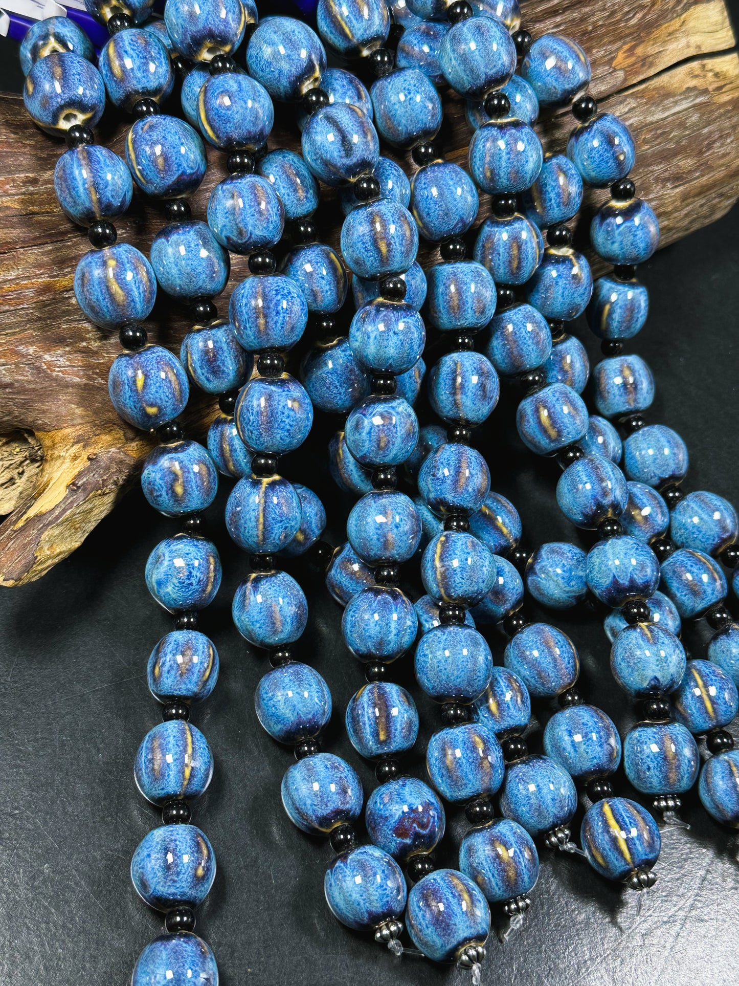 Beautiful Hand Painted Porcelain Beads, 16mm Unique Hand Painted Blue Porcelain Round Shape Beads, Gorgeous Blue Color Porcelain Bead 9"
