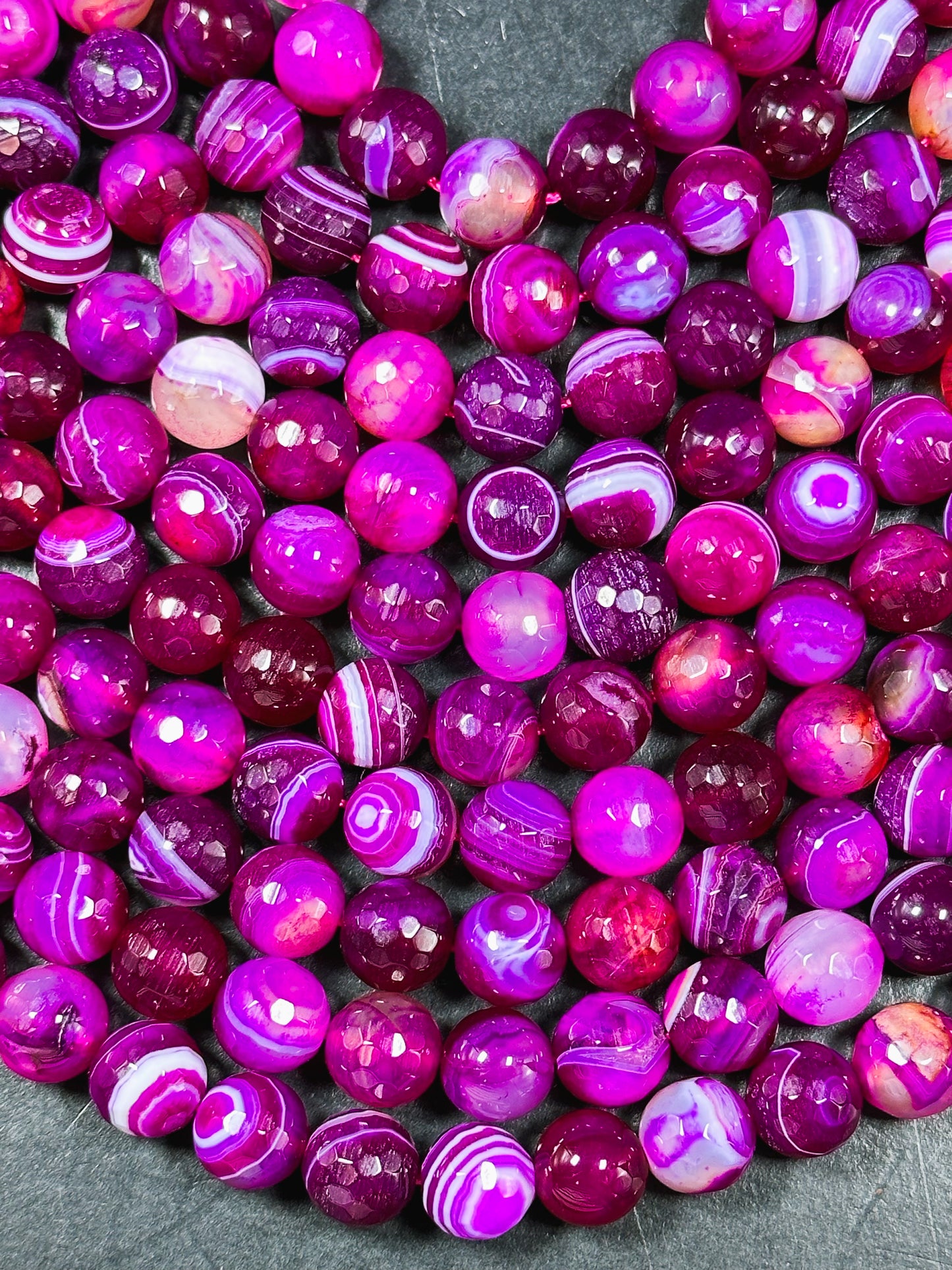 NATURAL Botswana Agate Gemstone Bead Faceted 6mm 8mm 10mm 12mm Round Beads, Beautiful Pink Fuchsia Color Gemstone Bead Full Strand 15.5"