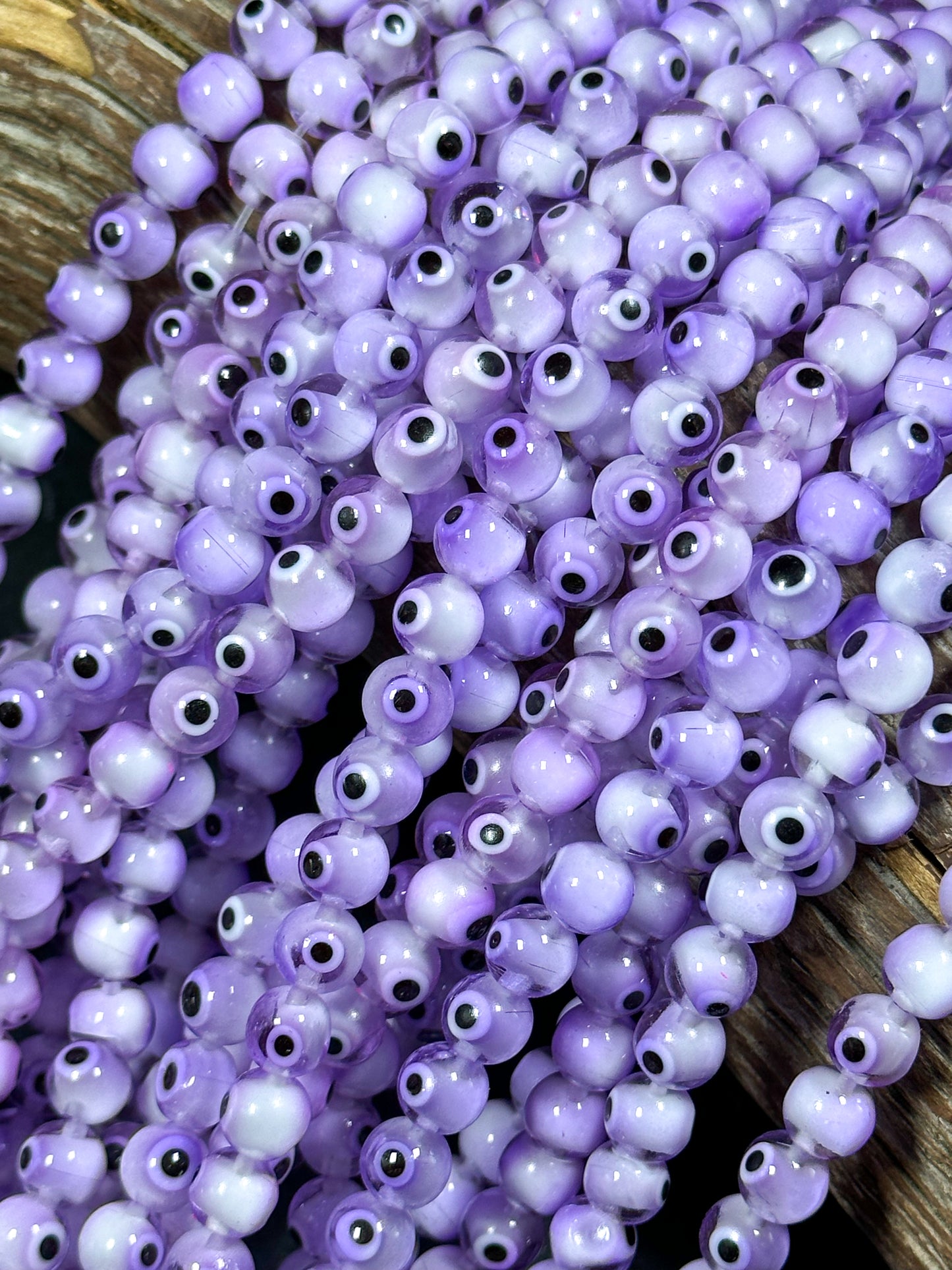 Beautiful Light Purple Evil Eye Glass Beads 4mm 8mm Round Beads, Beautiful Clear Light Purple Evil Eye Amulet Glass Beads, Full Strand Beads
