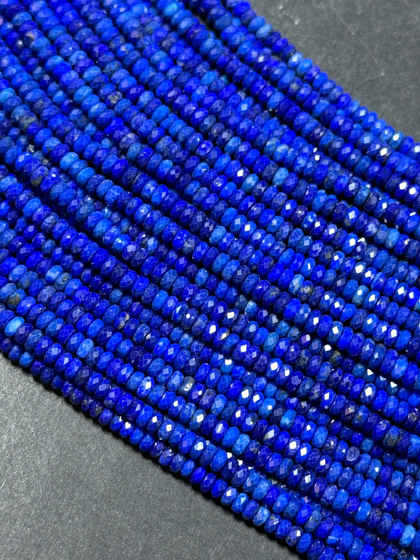 AAA Natural Lapis Lazuli Gemstone Bead Faceted 2x4mm Rondelle Shape Bead, Gorgeous Natural Royal Blue Color Lapis Beads, Full Strand 15.5"