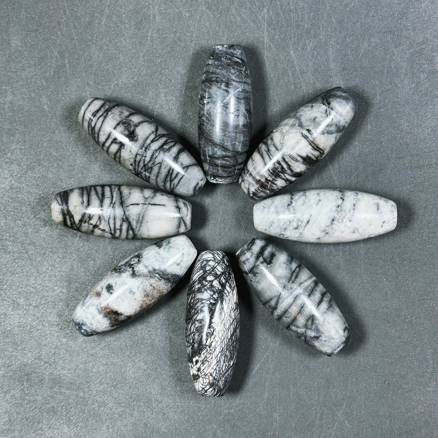 AAA Natural Spider Web Jasper Gemstone Bead 40x15mm Barrel Shape, Beautiful Black Gray White Color Web Jasper Gemstone Beads, LOOSE BEADS