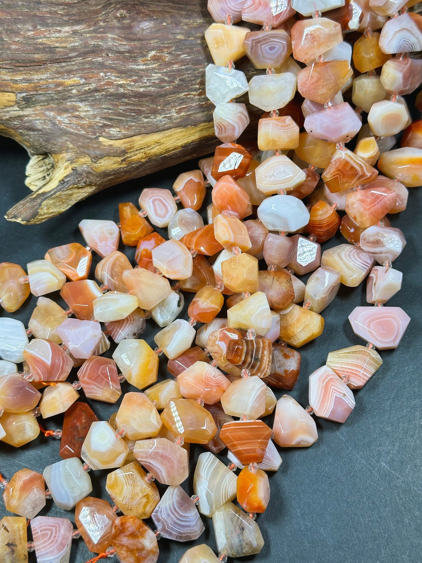 Natural Botswana Agate Gemstone Bead Faceted Nugget Shape, Beautiful Orange White Color Botswana Beads, Excellent Quality Full Strand 15.5"