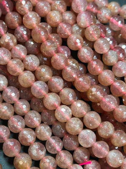 Natural Strawberry Quartz Gemstone Bead Faceted 6mm 8mm 10mm 12mm Round Beads, Beautiful Pink Red Strawberry Quartz Bead Full Strand 15.5"
