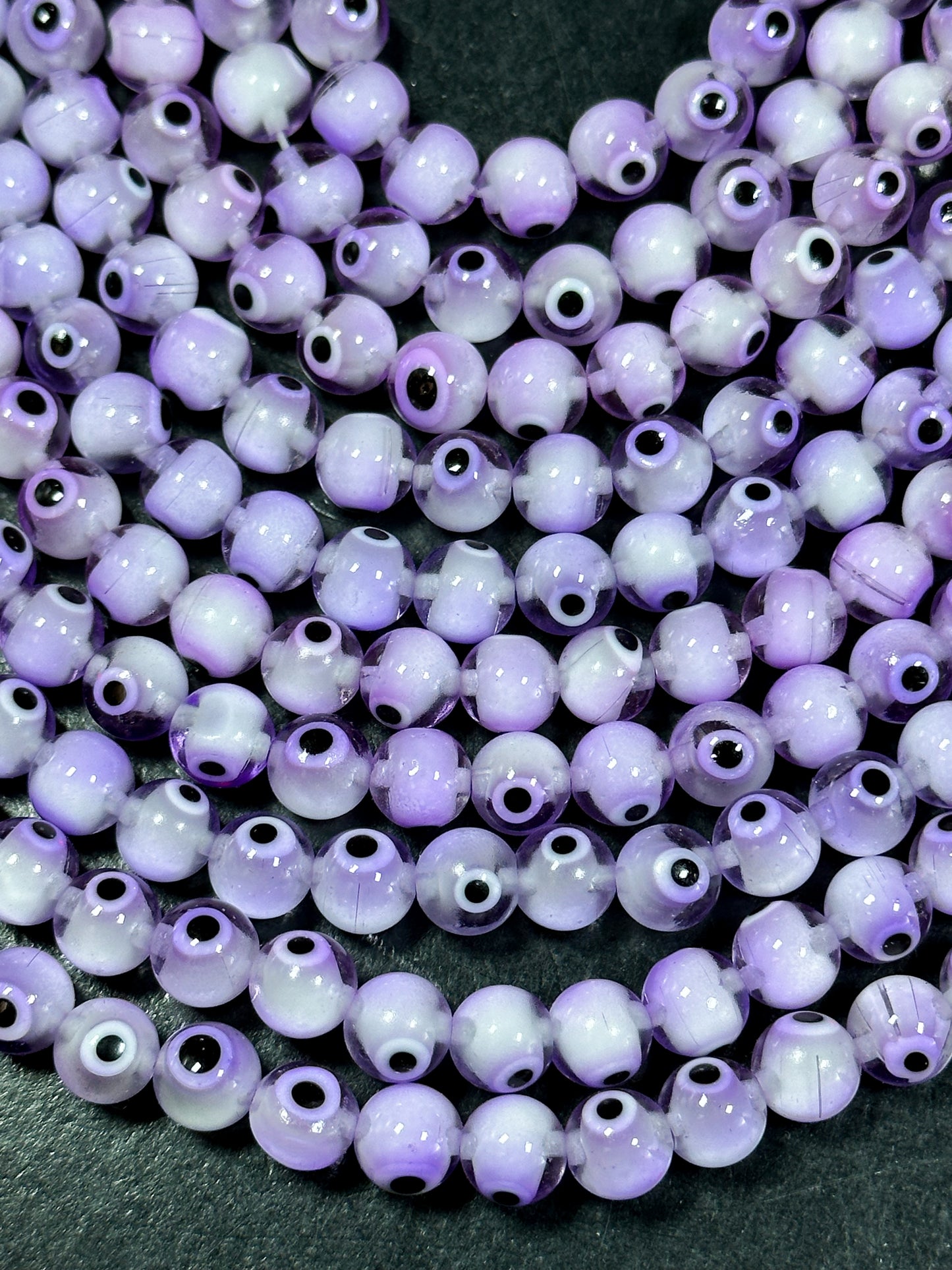 Beautiful Light Purple Evil Eye Glass Beads 4mm 8mm Round Beads, Beautiful Clear Light Purple Evil Eye Amulet Glass Beads, Full Strand Beads