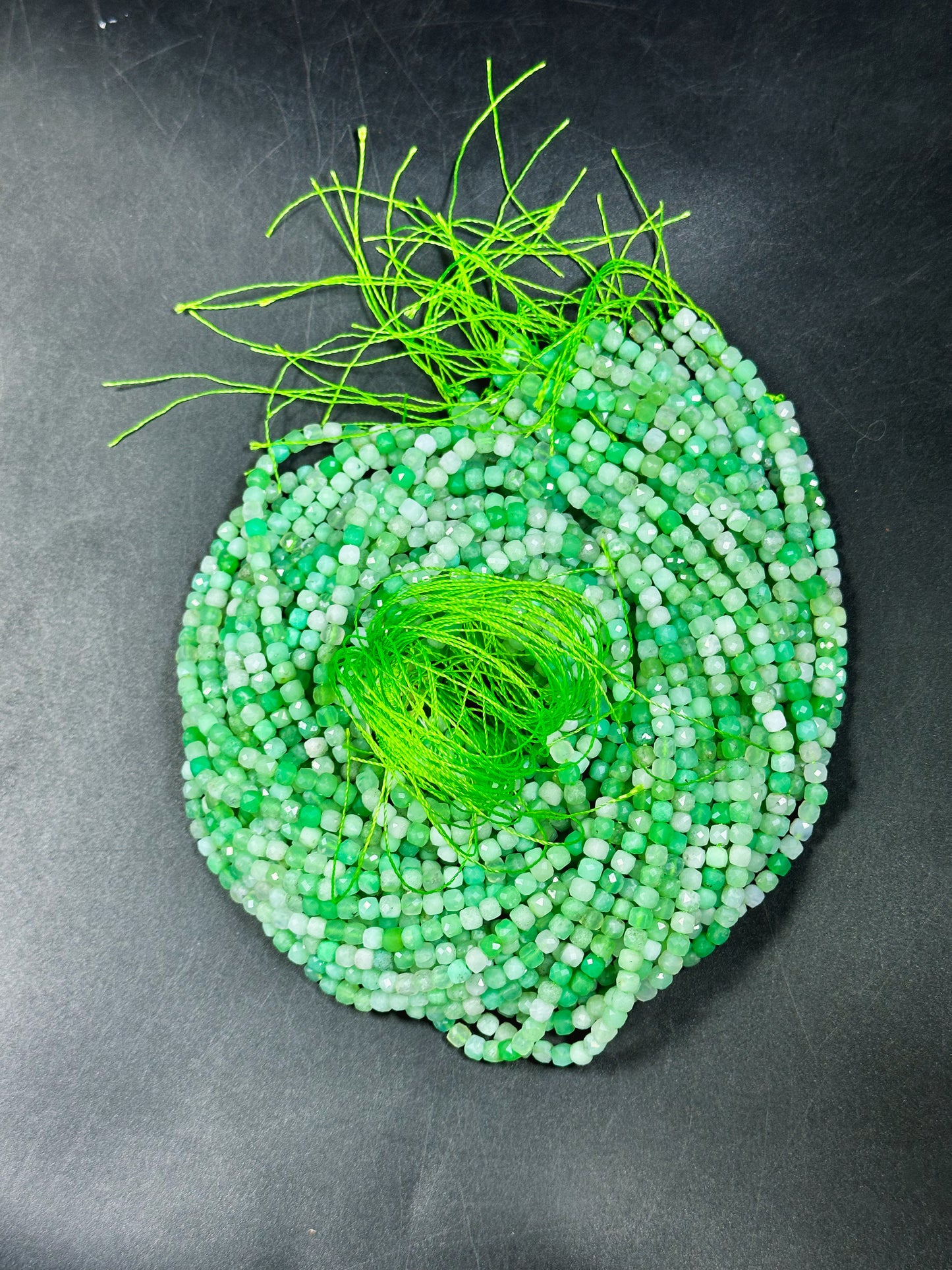 AAA NATURAL Chrysoprase Gemstone Bead Faceted 4mm Cube Shape, Gorgeous Green Color Chrysoprase Gemstone Bead Excellent Quality Beads 15.5"