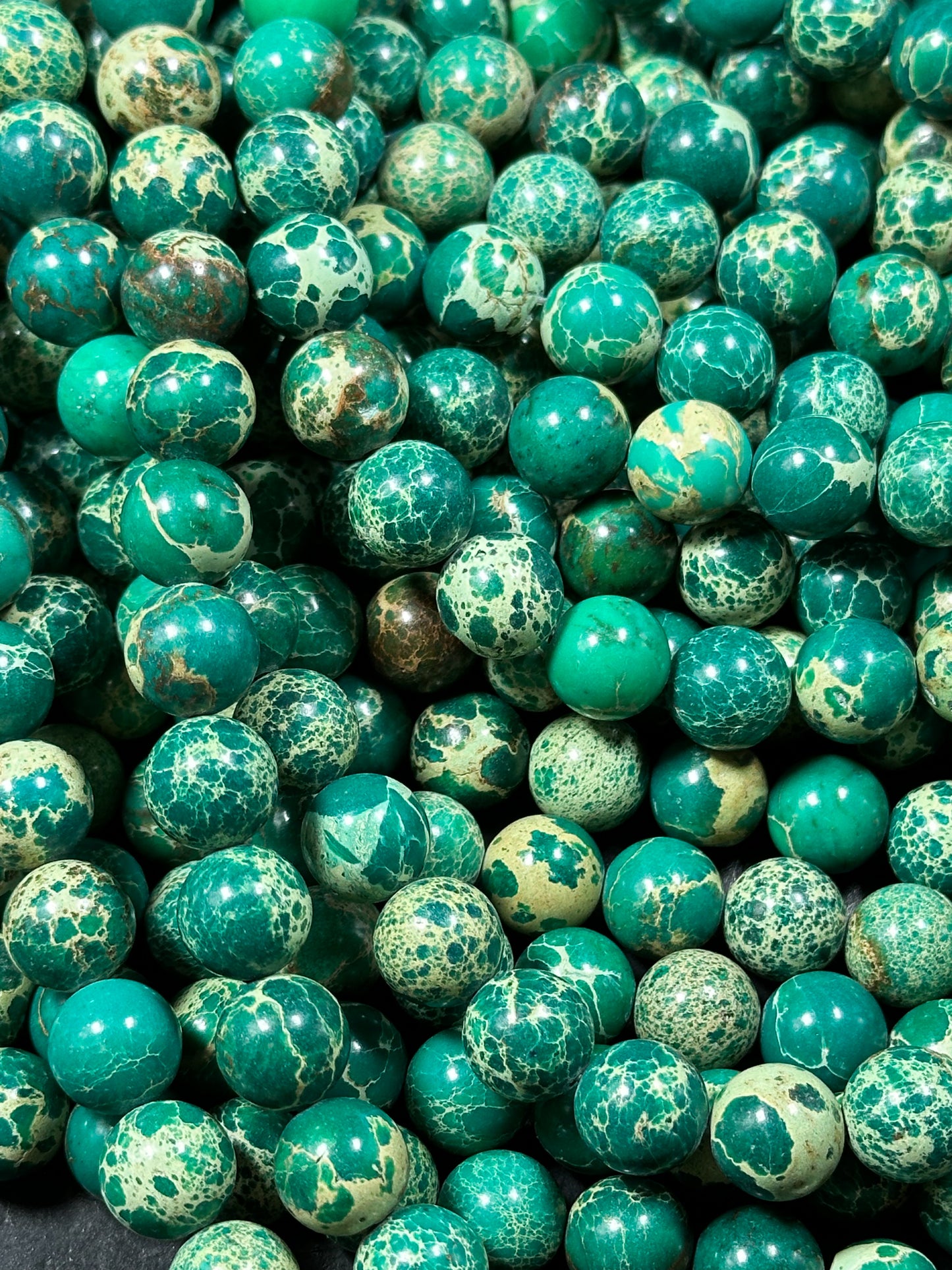 Natural Sea Sediment Jasper Gemstone Bead 6mm 8mm 10mm Round Beads, Beautiful Green Beige Color Imperial Jasper Beads Full Strand 15.5"