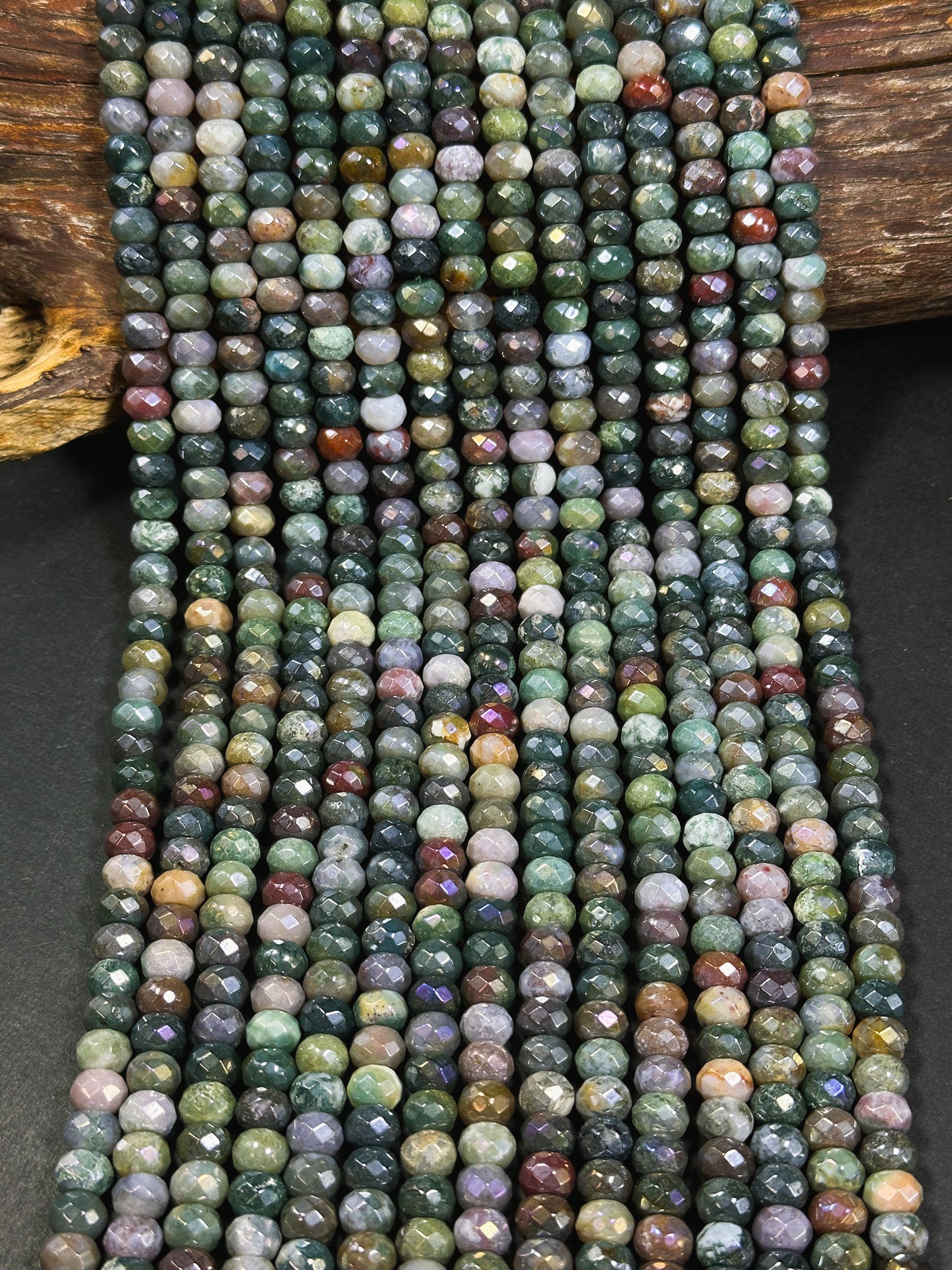 Mystic Indian Agate Gemstone Faceted Rondelle 5x8mm Gorgeous Green and Purple Color Handmade Bead Full Strand 15.5"